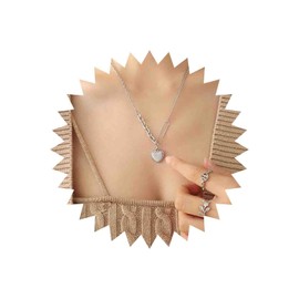 Yheakne Boho Puffy Heart Pendant Necklace Silver Heart Choker Necklace Vintage Heart Love Necklace Love Heart Chain Necklace Jewelry for Women and Girls