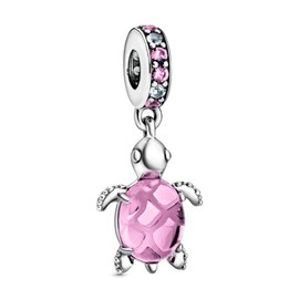 Murano Glass Deep Pink Sea Turtle Dangle Charm 925 Sterling Silver Pendant,Girl Jewelry Beads Gifts for Women Bracelet&Necklace A0043-6