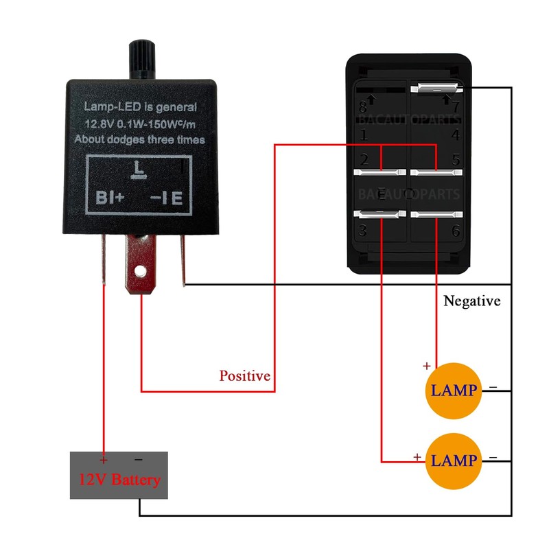 Red Led Hazard Warning Rocker Switch with 3 PIN Adjustable