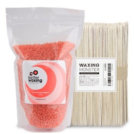 Barrel Waxing Hypoallergenic Hard Pellet Rose Aroma Wax 1kg + Waxing Monster Spatula L 100 Pieces, 1 Piece / 베럴왁싱 저자극 하드 펠렛 로즈 아로마 왁스 1kg + 왁싱몬스터 스파츌라 L 100개입, 1개