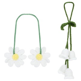 SUBANG 2 Pieces Crochet Daisy Car Accessories Cute Crochet Flower Car Decoration Car Mirror Hanging Accessories Car Accessories Pendant for Crochet Lovers Car Decoration