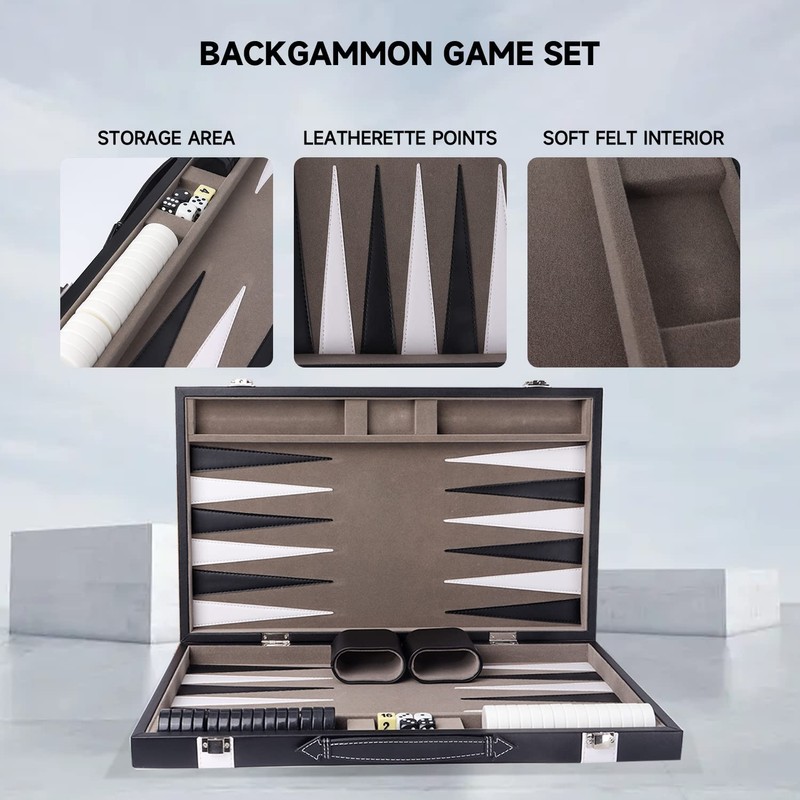 GSE Premium Leather Backgammon Board Game Set, Classic Backgammon Game