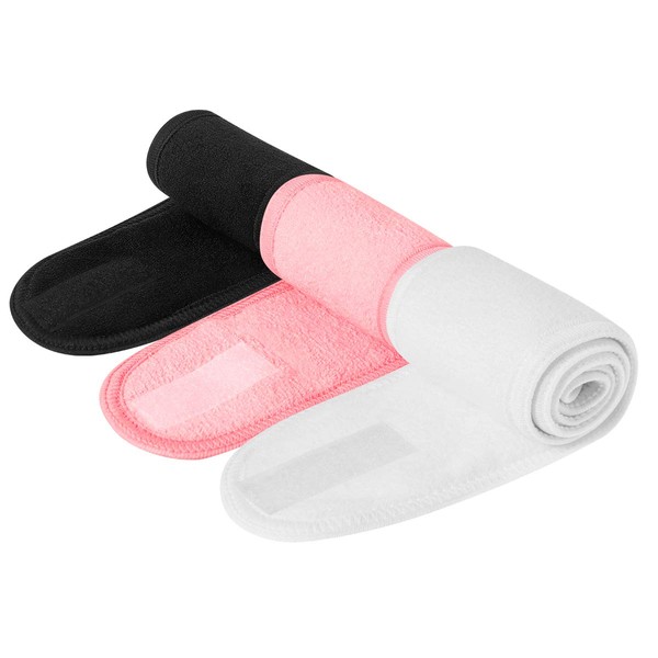 Frcolor Spa, Make-up, Terry Fabric, Hair Band, Headband Stretch Yoga Sport Headband – Set of 3 (White, Black, Pink)
