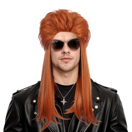 yuehong Long Curly Orange Mullet Wig Heavy Metal 70s80s Disco Rock Wig Soft Breathable Heat Resistant Synthetic Fibers Costume Hair