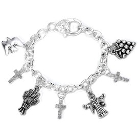 Sparkly Silver Confirmation/First Holy Communion Charm Bracelet Gifts for Girls