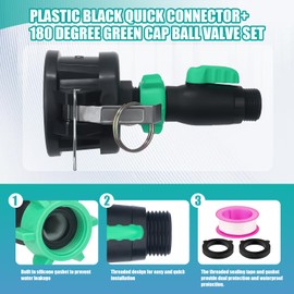 IBC Tote Adapter 2"Cam Lock 275-330 Gallon Tank Adapter with 180 Degree, 3/4"GHT Heavy Duty Plastic Water Hose Shut Off Valve IBC Tote Fitting for Garden Hose