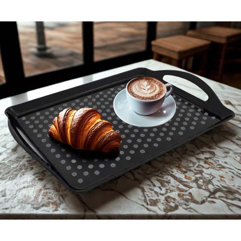 Non Slip Serving Tray with Handles, Food-Safe Platters for Snack