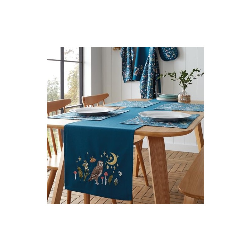 Catherine Lansfield Enchanted Twilight Animals Cotton Dining Table Runner, Navy
