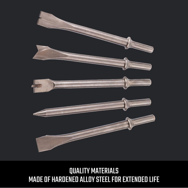 CRAFTSMAN 5-Piece Air Chisel Set, 0.401-in Shank, Hardened Alloy Steel,