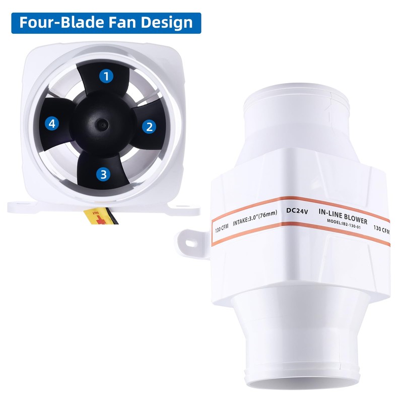 NovelBee Marine Boat DC 24V Electric in-Line Bilge Air Blower