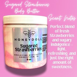 Sugared Strawberries Emulsified Body Butter with Pink Shimmer, Deeply Moisturizing for Dry Skin - Body Care whipped - Specification: Bundle of two 8 oz