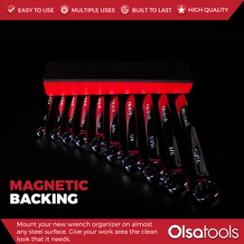 Olsa Tools Magnetic Wrench Organizer - Red - Holds SAE 3/8" to 15/16" & Metric 10mm to 19mm Wrenches - Durable Tool Storage Solution - Part 1003