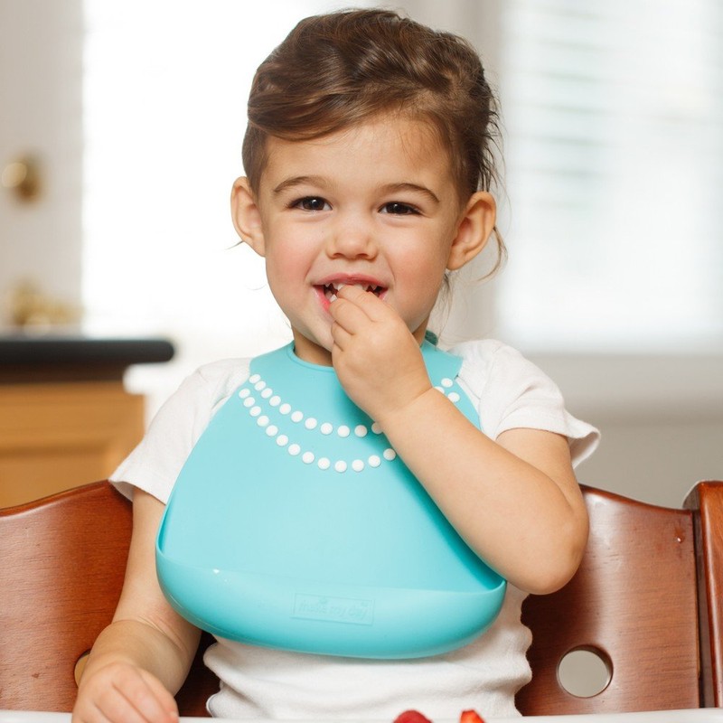 Make My Day Silicon Baby Bib with Pearls, Blue/White by