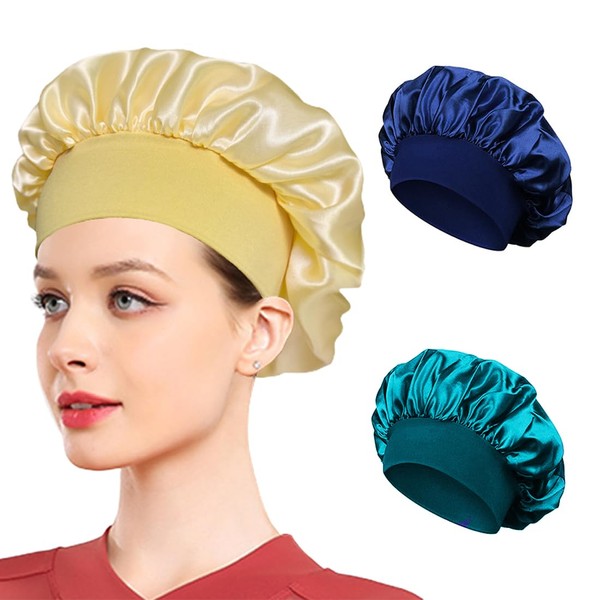 DDKY Pack of 3 Satin Hair Caps, Sleep Cap, Satin