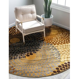 Unique Loom Barista Collection Modern Circular Contemporary Beige Round Rug (8' 0 x 8' 0)