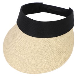 La Carrie Women Wide Brim Straw Visor Sun Hat UV Protection Packable Beach Cap for Summer UPF 50+(Beige)