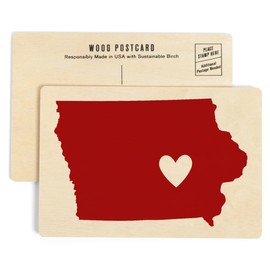 Iowa, State Outline and Heart (4x6 Birch Wood Postcards, 2-Pack Stationary, Rustic Home Wall Decor)