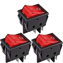 CLDIY DPST 4 Pins 2 Position On/Off Red LED Light Illuminated Boat Rocker Switch Red AC16A / 125V 16A / 250V 3pcs