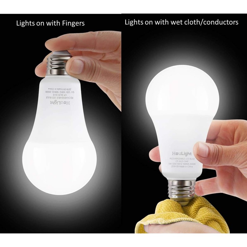 HouLight 5W Rechargeable Emergency LED Light Bulbs with Back Up