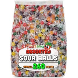 Sweetsome Assorted Sour Balls – Approx. 260 Individually Wrapped Fruit-Flavored Hard Candies – Classic Tart Treats in Bulk Bag