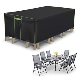 HIGHTQURO Outdoor Furniture Covers Waterproof Patio Furniture Covers Rectangular Table and Chair Cover with Handles,Vents and Buckles 74" L×47" W×28" H