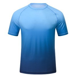 Huayuzh UV Shirt Men's Rash Guard T-Shirt Swimming Shirt UPF 50+ Quick Drying Lightweight Breathable Surfing Hiking Top, 1-blue gradient colour, XXL