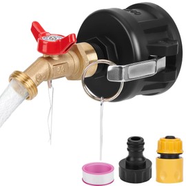 WADEO IBC Tote Adapter, 2" Cam Lock for 275-330 Gallon IBC Tote Tank, IBC Tote to Garden Hose Adapter with Brass Hose Faucet (3/4" Female NPT Inlet×3/4" GHT Outlet) and Garden Hose Quick Connector