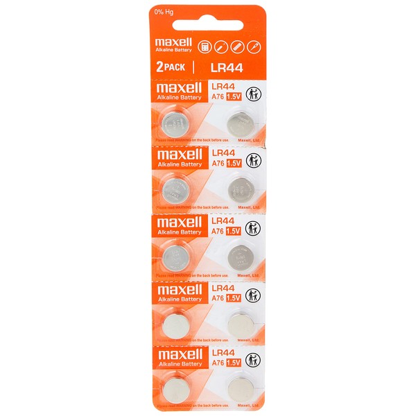 Maxell LR44 (A76) Batteries, 10 Count