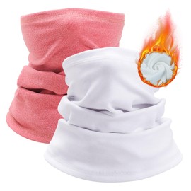 voofly Winter Neck Warmer Thermal Fleece Loop Scarf for Skiing Fishing Hiking Cycling White+Pink 2 Pieces