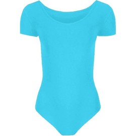 ANZEE Girls Short Sleeve Ballet Leotard - Stretchy Dance Bodysuit for Gymnastics Ballet Comfortable Performance Wear for Active Kids (Turquoise, 5-6 Years)