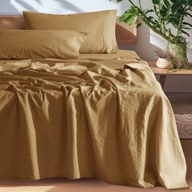 SONORO KATE 100% French Pure Linen Sheets, Breathable and Durable Linen King Size Sheets, Anti-Tear Linen Bed Sheets, Machine Washable, 16 Inch Deep Pocket - 4 Piece (Rust, King)