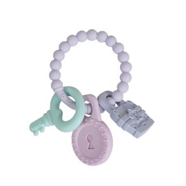 Baby Teething Ring with Keys Teether Toy,Food Grade Silicone Chew Toys for 3-6,6-12,12-18 Months Newborns,Infants,Toddlers Teething Relief,Safe and Soft,BPA Free,Baby Essentials.(Gray)