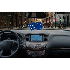 Zone Tech Blue 3" Square Hanging Dice-Soft Fuzzy Decorative Vehicle Hanging Mirror Dice with White Dots - Pair
