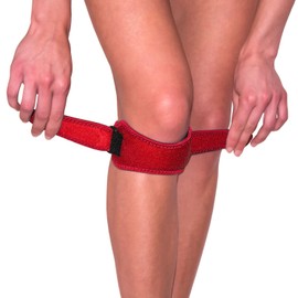 EVOLUXO 1 Paar Kniebandagen Patellasehnen-Bandagen mit eingenähtem Gelkissen und verstellbarem Klettgurt Rot