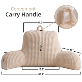 Holawakaka Adults Reading Pillow with Arms, Backrest Reading & Rest Pillows for Sitting Up in Bed, Bed Rest, Lounging, Working on Laptop,Arms Back Support Cushion for Men Women Teens, Ivory