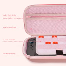 GeekShare Carrying Case Compatible with Switch 2 (2025) 7.9 Inch, Hard-Shell Slim Travel Case with 12 Game Card Slots for Switch 2 Console and Accessories, Cute Cat Ear (Pink)