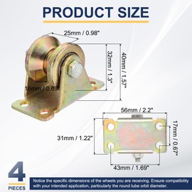 MECCANIXITY 4Pack V Groove Wheel, 2" Dia. Steel Sliding Gate Wheels Loading 220 lbs Rigid Caster with Bracket for Inverted Track Rolling Gate Industrial Machines Wire Rope Rail, Colored Plated