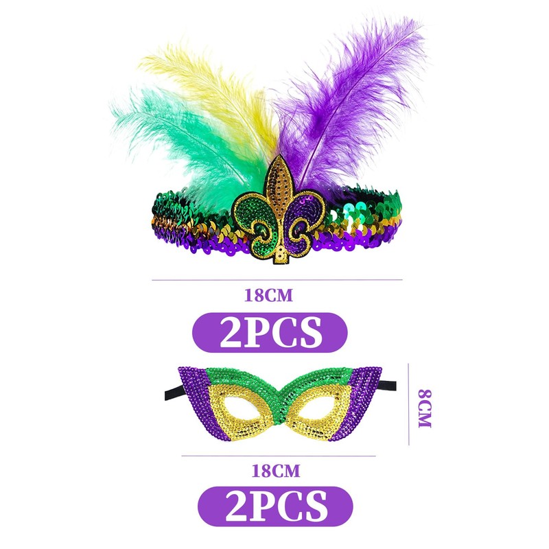 2 Pieces Sequin Feather Hairbands, 2 Pieces Masks, Creative Color