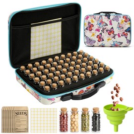 gzmwj Seed Storage Organizer 60 Slots Glass Seed Organizer Storage Box, Portable Seed Packet Organizer Box with Zipper Bag, Labels, Sorting Bag, Garden Seed Storage Container for Flower Plants