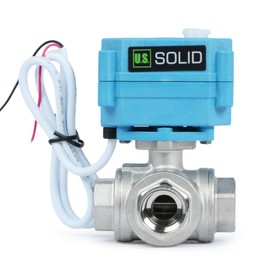 U.S. Solid 3-Way Motor Ball Valve, Stainless Steel Zone Valve, Ball Valve with Manual Function, Heavy Duty Versatile L-Type Water Stopcock, Standard Port (1/2 Inch, AC110-230V)