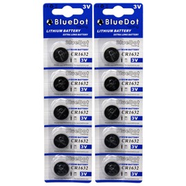 BlueDot Trading CR1632 3 Volt Lithium Button Cell Batteries for Car Key remotes, Calculators, Watches, and other small electronics, Quantity 10 batteries