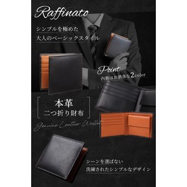 Rafinato Men's Bi-fold Genuine Leather Coin Purse, 4 Cards, Black x Black