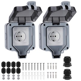 2 x Outdoor Sockets, Waterproof, Outdoor Socket, IP66 Garden Socket, Wall Socket, Wet Room, 1-Way Outdoor Socket, Outdoor Socket for Wet Room, Garden