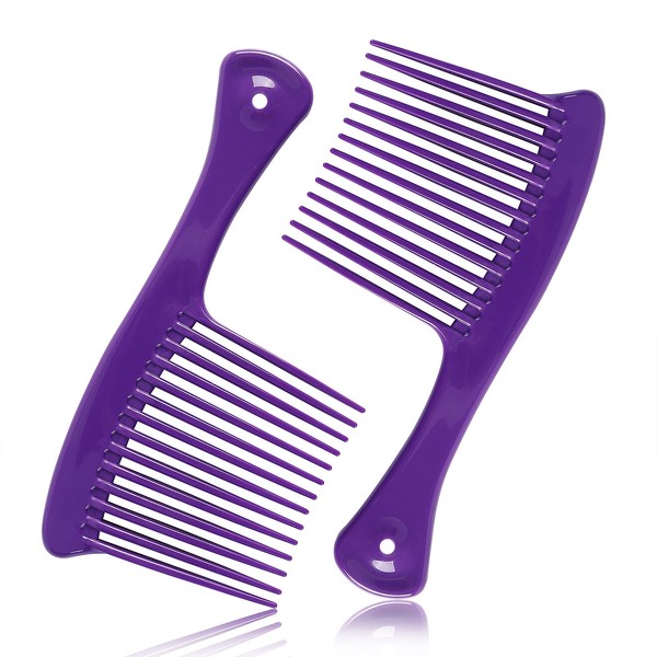 Peine de dientes anchos, desenredante de cabello, champú para cabello grueso, pelo largo y rizado, herramientas para desenredar cabello 4c, paquete de 2 peine Jumbo Rastrillo (púrpura)