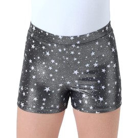 HDE Gymnastics Shorts for Girls Dance Short Glitter Sparkle Tumbling Bottoms Black with White Stars - S 6