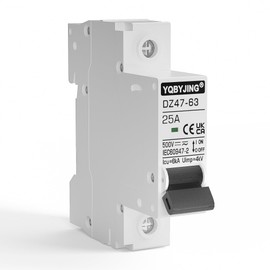 YQBYJING DC Circuit Breaker 25 Amp Solar Panel Disconnect Switch 12V-500V 1 Pole Miniature Solar Circuit Breaker for Outdoor PV Homes Battery, AC 110V DIN Rail MCB