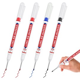 Foyods 4PCS Deep Hole Marker Pen, 3-Color Long Reach Head for Construction Hole Marking Waterproof, Permanent Ink Long Carpenter Pens with Extended Nose Tips (Red, Blue, Black)