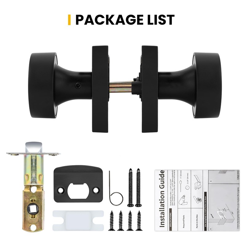 Goldenwarm Matte Black Door Knobs Passage, Closet Door Knob Zinc