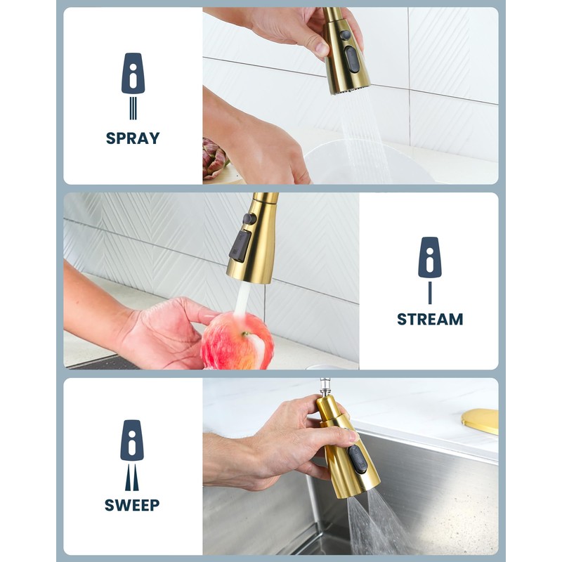ARCORA Kitchen Faucet Spray Head Brushed Gold, 3-Function Kitchen Sink