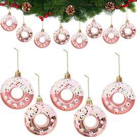 DAHI 8 x Christmas Tree Decorations Doughnuts Christmas Tree Baubles as Christmas Decoration (Rose Gold)
